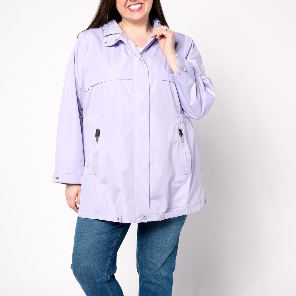 Susan Graver Water Resistant Zip-Front Hooded Jacket Gentle Lavender A461177 XXS